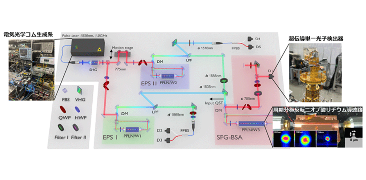 単一光子間の和周波発生による量子もつれ交換の実験系