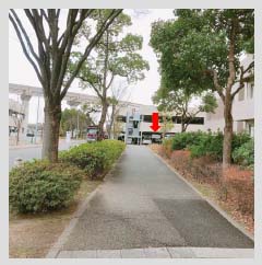 右側の大阪大学生命機能研究科ナノバイオロジー棟前を通り過ぎます。