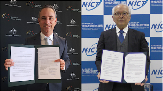 画像：ASA　エンリコ パレルモ長官（左）、NICT　徳田 英幸理事長（右）